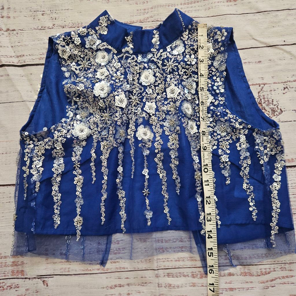 Dream Sister Jane Flow Sequin Top Cropped Blue Mesh Womens Small NWT - Picture 6 of 7